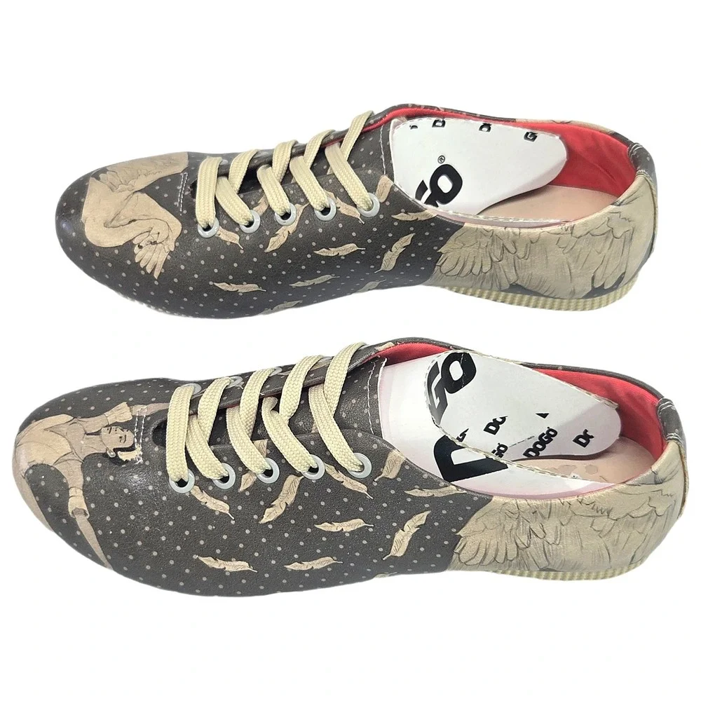 DOGO Swan Lake Ballerina Lace Up‎ Flats Women US 6 EU 36 Vegan Graphic Art New
